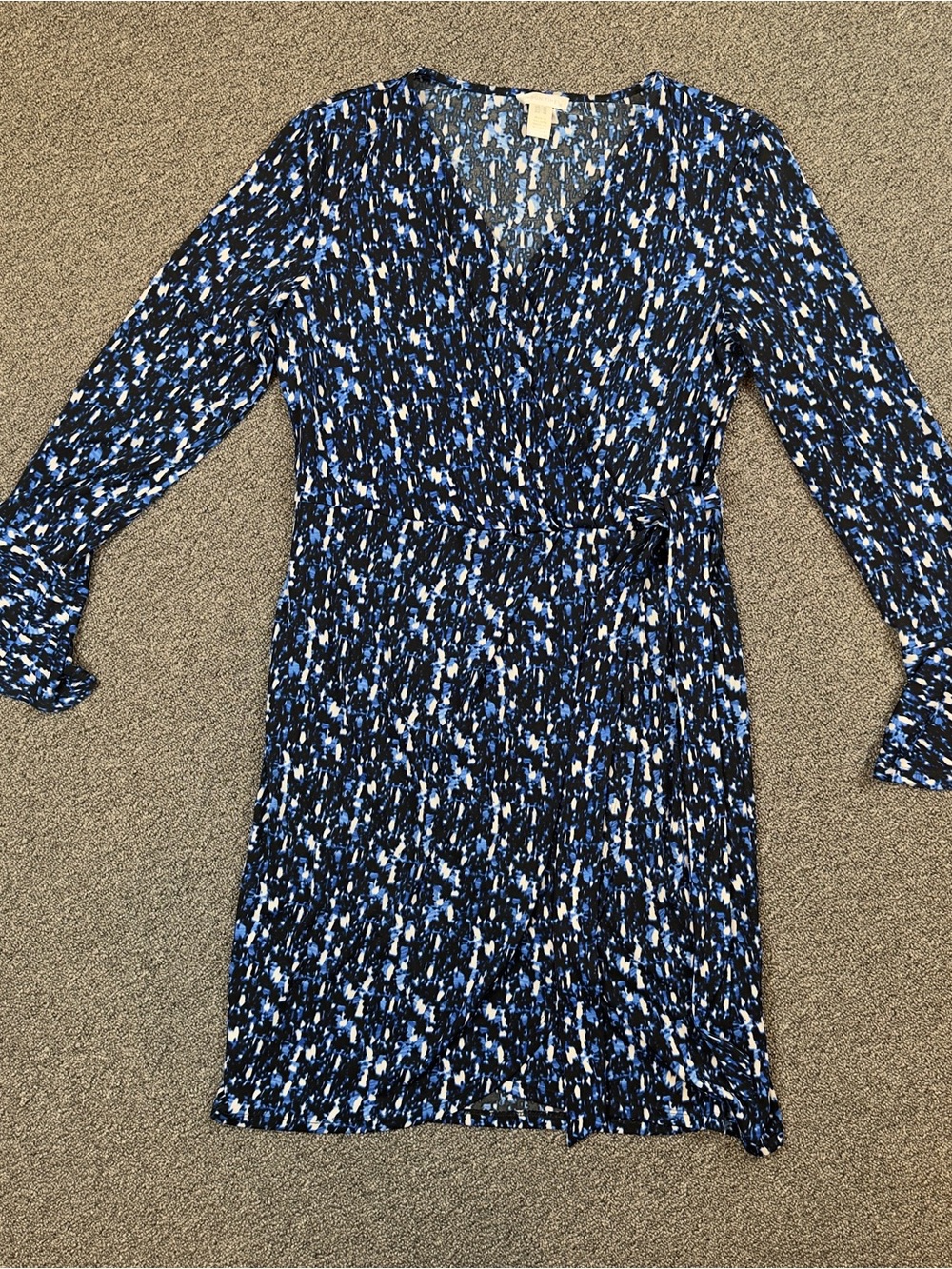 London Times Navy & White Abstract Print Wrap Dress